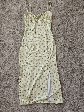 Yellow Floral Slip Dress with Side Slit